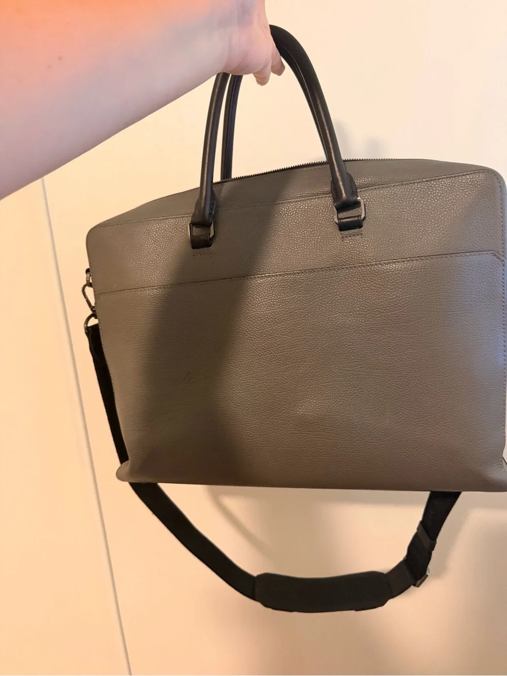 Unisex MCM Vintage Grey Leather Briefcase with Black Trim